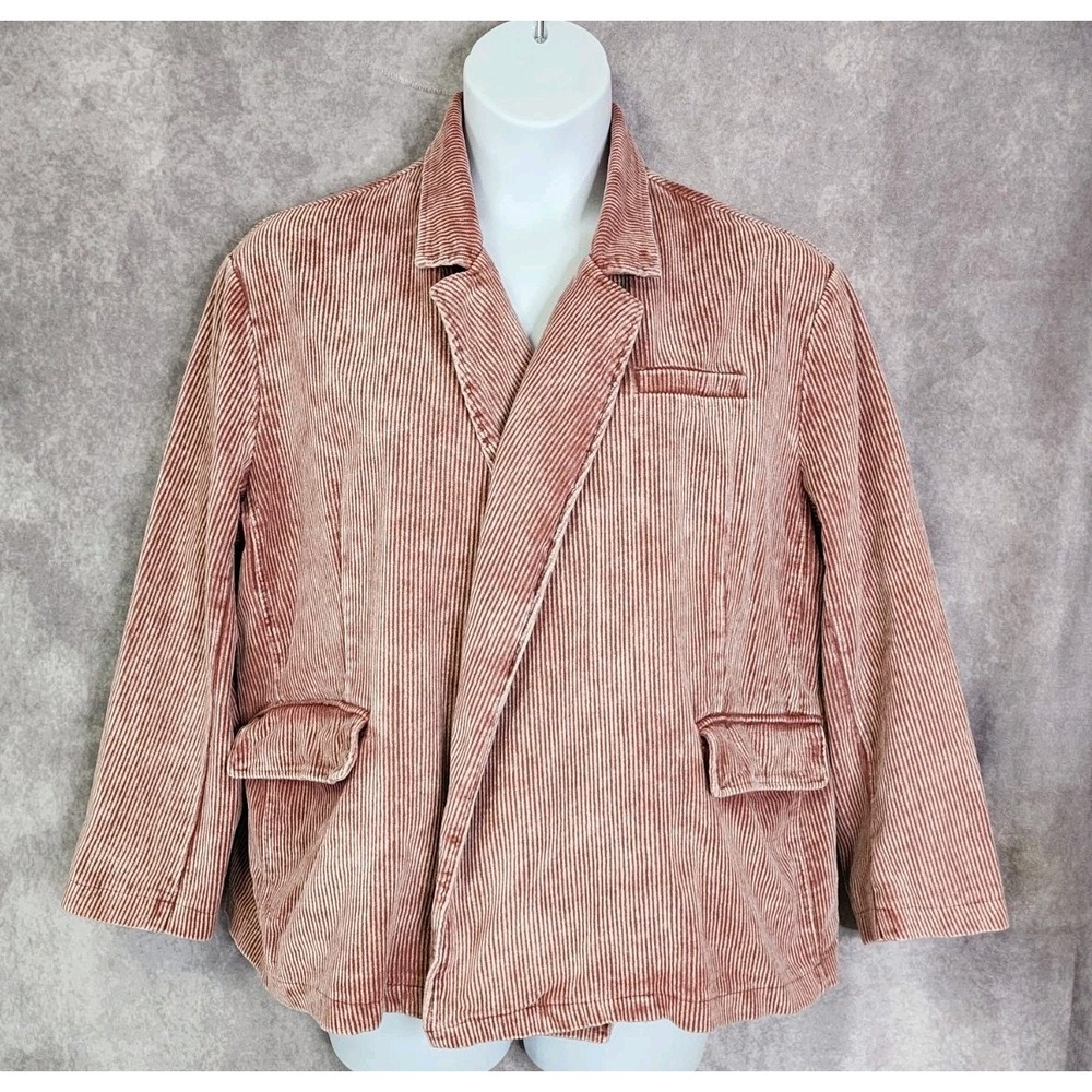 Pol 100% Cotton Pink Corduroy LS Open Front‎ Jacket Women's Large Pockets